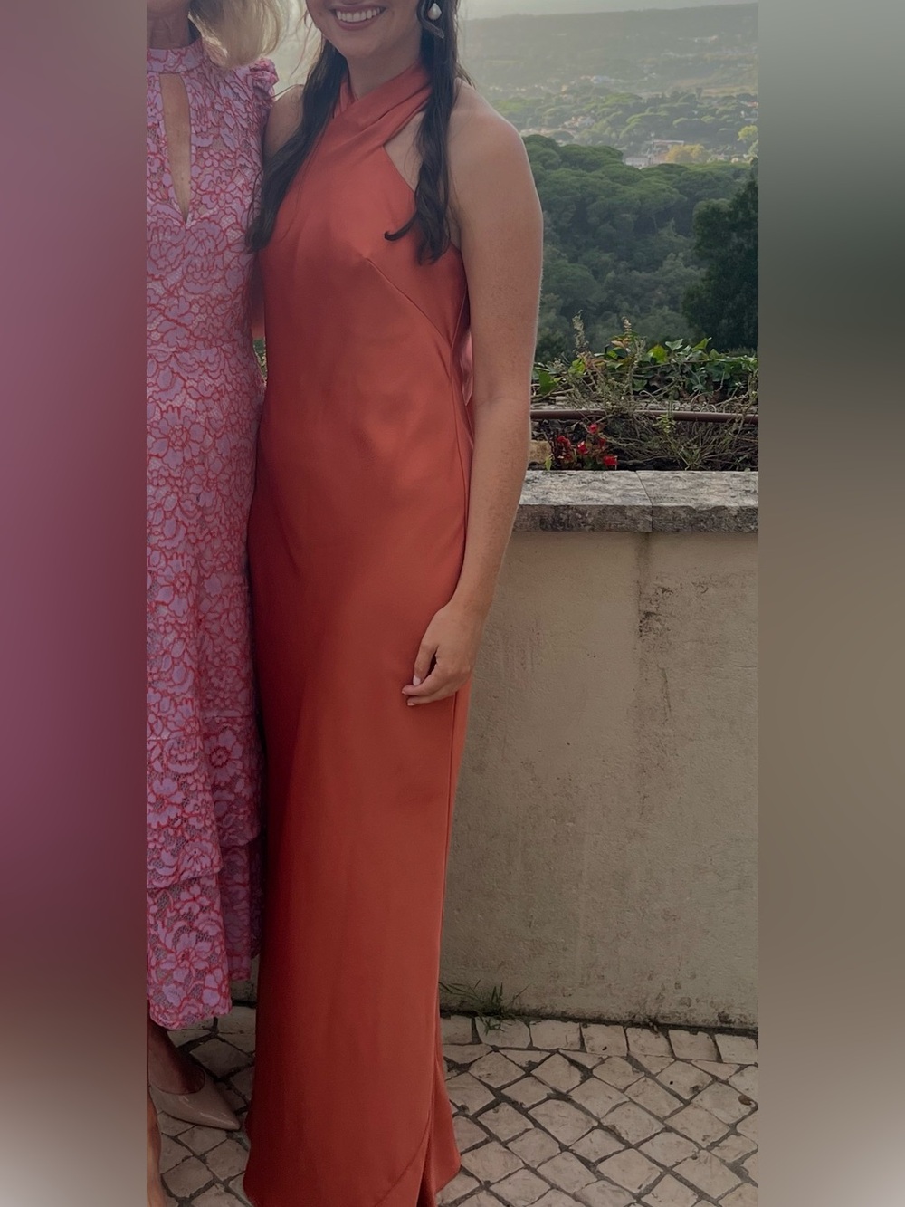 Satin Halter Maxi Dress in Rust